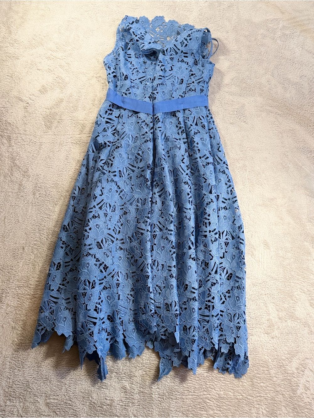 Worth New York Blue Floral Lace Fit-and-Flare Dress with Waist Tie 4 - Picture 3 of 4